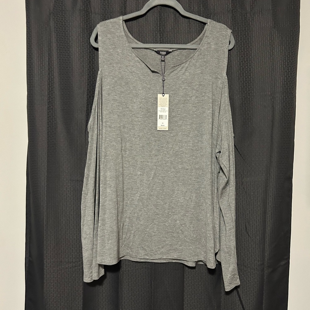 NEW NYDJ Cold Shoulder Knit Tee Heather Gray Size 3X